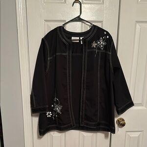 Alfred Dunner Black Jacket with Embroidered Floral Accents